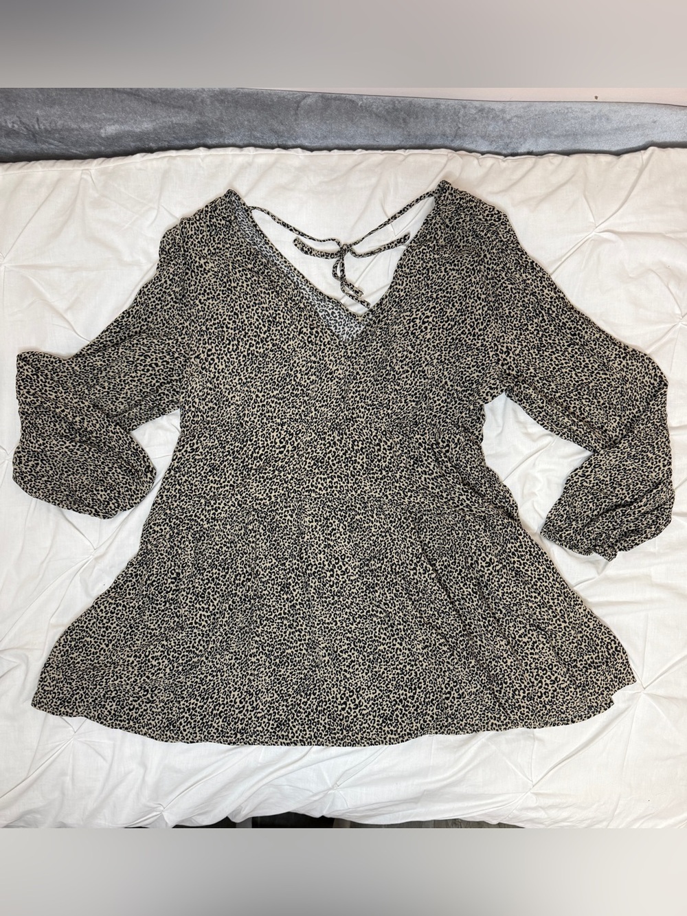 a new day Black & Cream Leopard Print V-Neck Long Sleeve Dress